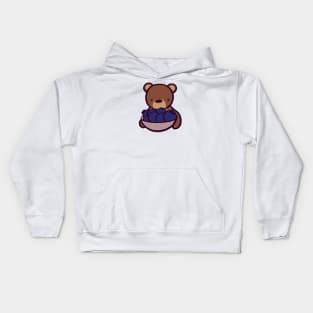 Grizzly Bear with Blueberries Kids Hoodie